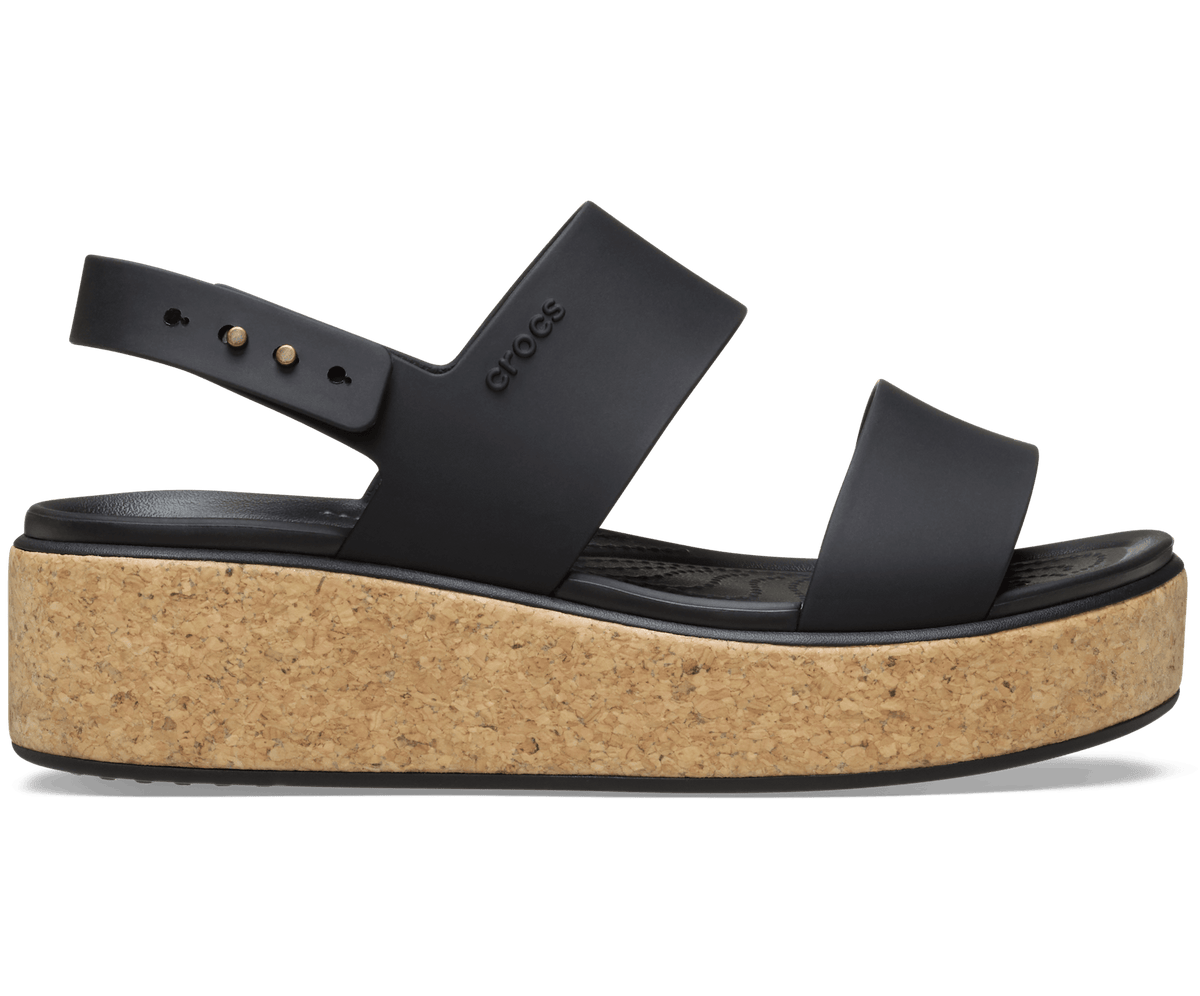 Brooklyn Low Wedge Cork Sandal - Black / Black